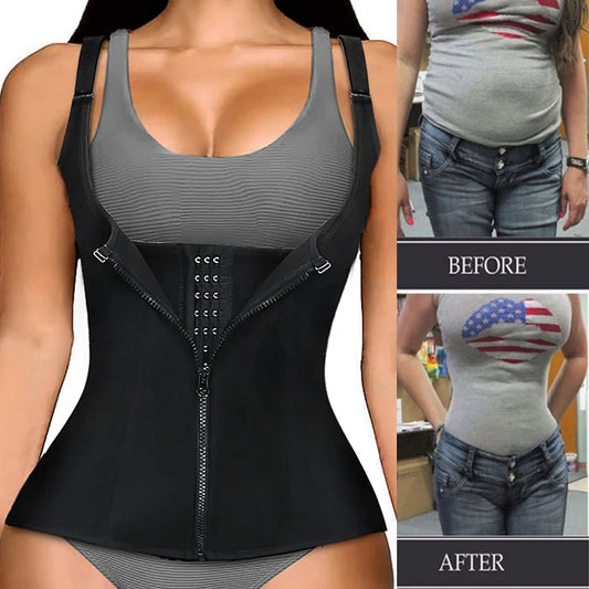 Women Waist Trainer Corset Zipper Vest Body Shaper Cincher Shapewear Slimming Belt Sports Girdle Neoprene Sauna Tank Top